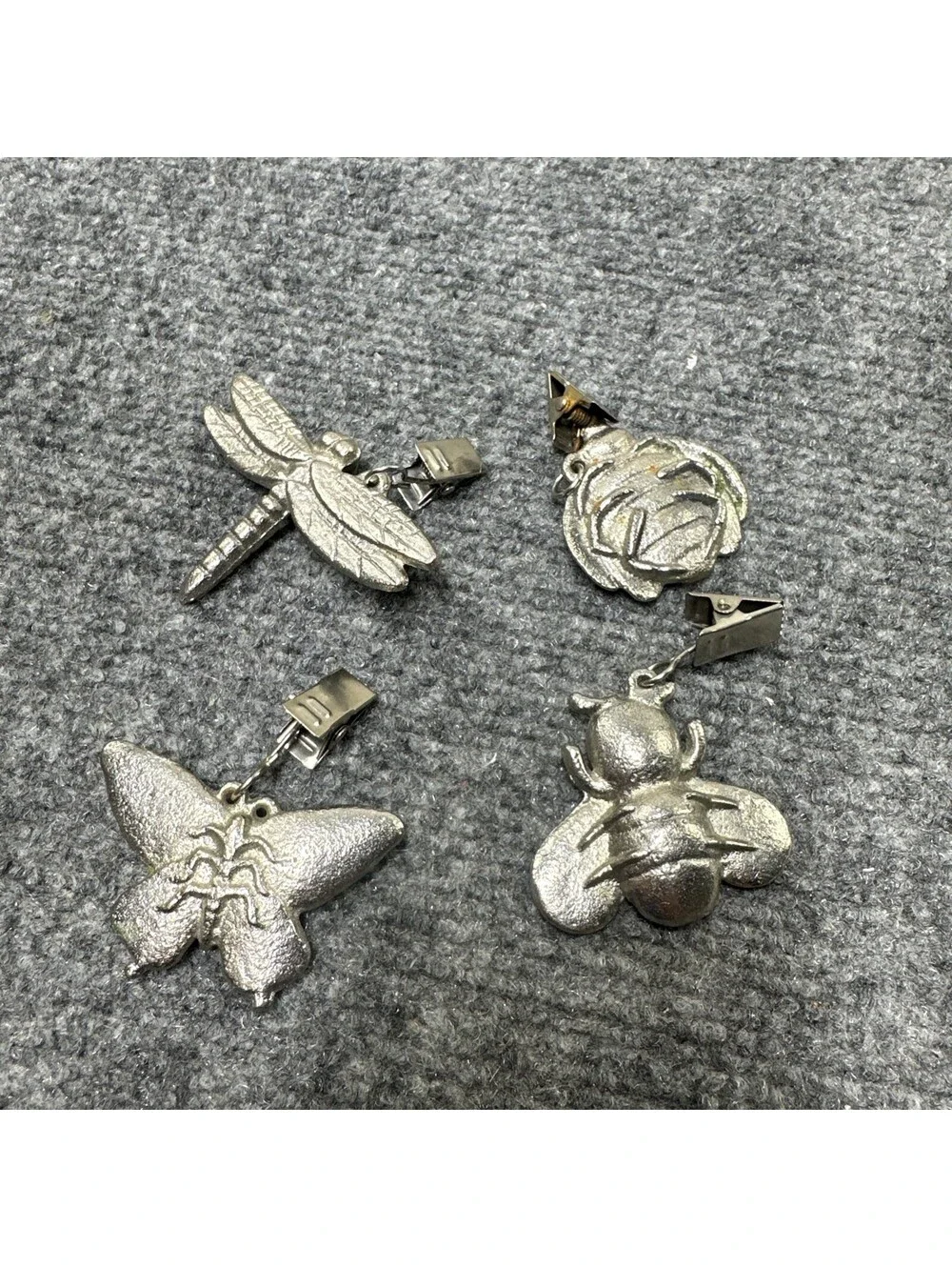 4 Pewter Weighted table cloth clip Hangers Insect